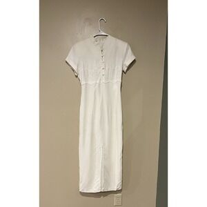 Xtrmz Vintage White/Ivory Lace Button Front Short Sleeve Mock Neck Dress Wedding